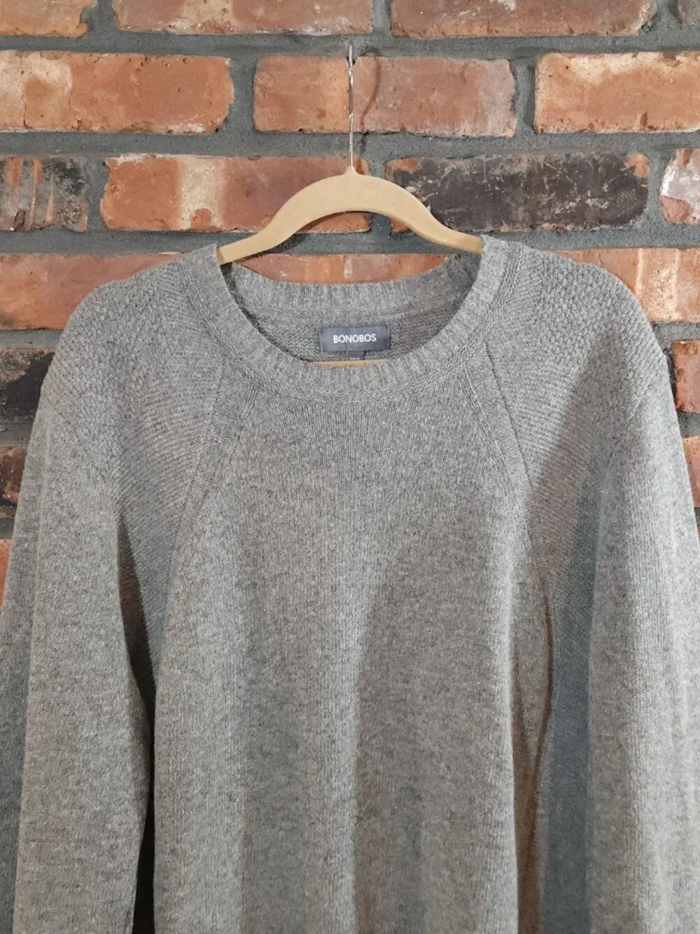 Bonobos Slim Fit Crewneck Elbow Patch Sweater in Gray Wool Linen Blend Men's L